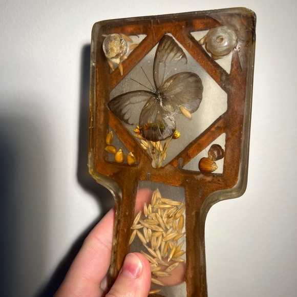 70s Lucite Butterfly & Grains Spoon Rest 3.25x6.25” Vintage Kitchen Decor Earthy - Picture 5 of 13